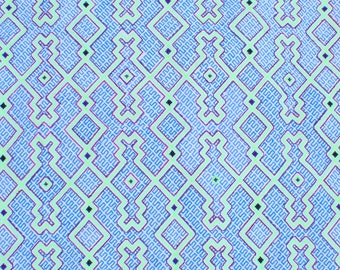 Traditional Shipibo Kené Pattern Shipibo Handmade Embroidery | Ceremonial Altar Cloth from Pucallpa, Peru | Made of Cotton | 73 cm x 62 cm