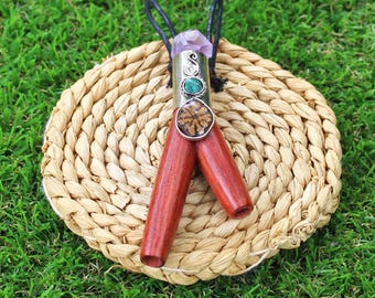 NECKLACE KURIPE made of Palo Sangre with Aya Vine Piece, Peruvian Turquoise, and Amethyst