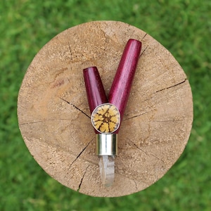 Kuripe Self Applicator made of ROSE WOOD | Bearing a Peruvian Turquoise Stone, an Aya Vine Piece & a Clear Quartz