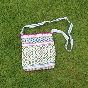 Kené & Flower Shipibo Medicine Tote Bag | Sacred Shipibo Geometry | Hand-Embroidered with Healing Icaros by Shipibo Women from Pucallpa-Peru