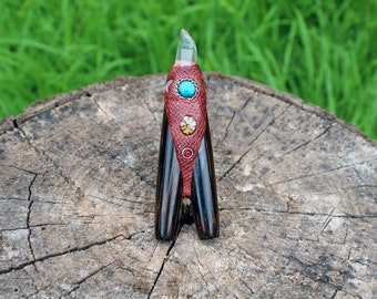 KURIPE DOUBLE of Chonta with Peruvian Turquoise, Aya Vine, and Raw Clear Quartz