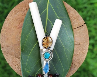 KURIPE NECKLACE of Llama Bone with Aya Vine, Peruvian Turquoise, and Lapis Lazuli