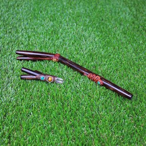 SET TEPI & KURIPE | Double Nostril | Made of Chonta Wood | With Peruvian Turquoise, Aya Vine, Tiger Eye, Crystal Quartz | From Cusco - Peru