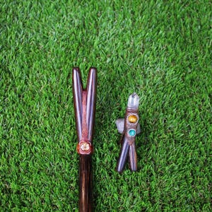 SET TEPI & KURIPE | Double Nostril | Made of Chonta Wood | With Peruvian Turquoise, Aya Vine, Tiger Eye, Crystal Quartz | From Cusco - Peru