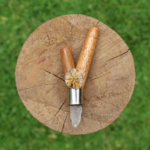 Kuripe Self Applicator made of ALGARROBO WOOD | Bearing a Peruvian Turquoise Stone, an Aya Vine Piece & a Clear Quartz