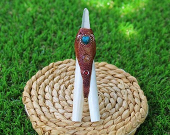 KURIPE DOUBLE of Llama Bone with Peruvian Turquoise, Aya Vine, and Raw Clear Quartz