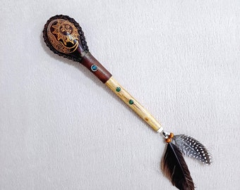 Handmade Sun & Moon Maraca: Peruvian Shamanic Rattle with Turquoise