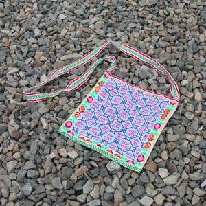 Kené Pattern Shipibo Medicine Tote Bag | Sacred Shipibo Geometry | Handembroidered with Healing Icaros by Shipibo Women from Pucallpa-Peru