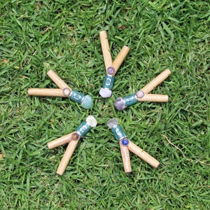 Kuripe ~ Kuripi Applicator | Made of Capirona Wood & Peruvian Turquoise | Decorated with Healing Quartz and Stones - Sacred Valley, Cusco