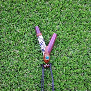 Necklace ROSE WOOD & KENÉ Kuripe | Bearing Sacred Shipibo Geometry | With a Peruvian Turquoise Stone + Aya Vine Piece | From Pucallpa-Peru
