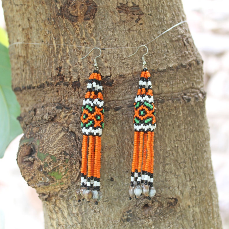 Kene Design Shipibo Beaded Tassel Earrings | Handmade Peruvian Jewelry - Etsy