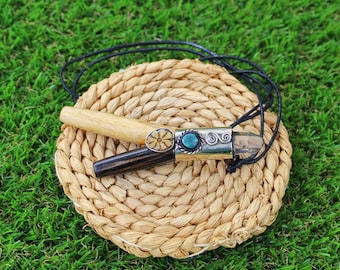NECKLACE KURIPE of Chonta and Palo Santo with Aya Vine Piece, Peruvian Turquoise, and Clear Quartz