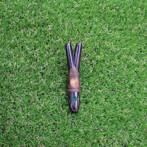 Double Nose CHONTA Kuripe~Kuripi | Decorated with a Sacred Aya Vine Piece & a Peruvian Turquoise Point | From Sacred Valley, Cusco - Peru
