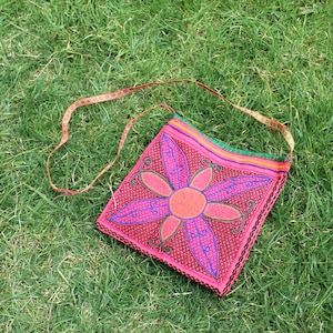 Wild Flower & Kené Pattern | Shipibo Medicine Tote Bag | Hand-Embroidered by Shipibo Women from Pucallpa - Peru
