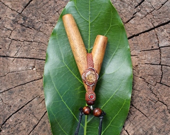 KURIPE NECKLACE made of Algarrobo wood with an Aya Vine Piece and a Peruvian Turquoise cabochon