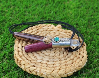 NECKLACE KURIPE of Chonta and Rosewood with Aya Vine Piece, Peruvian Turquoise, and Clear Quartz