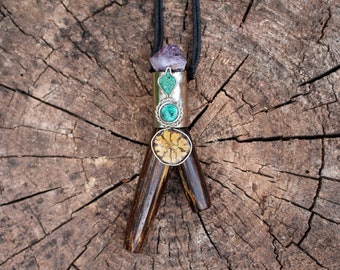 Chonta Wood Kuripe Necklace | Peruvian Turquoise, Amethyst, Aya Vine