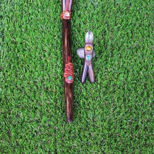 SET TEPI & KURIPE | Double Nostril | Made of Chonta Wood | With Peruvian Turquoise, Aya Vine, Tiger Eye, Crystal Quartz | From Cusco - Peru