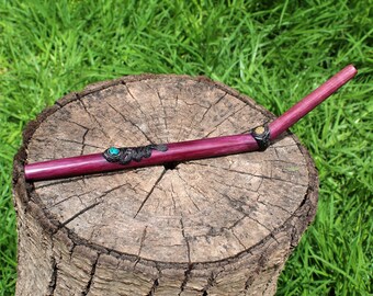 ROSE WOOD TEPI | Pipe Applicator for Rapéh | Bearing a Peruvian Turquoise Stone & an Aya Vine Piece | From Sacred Valley - Cusco