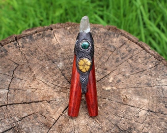 KURIPE DOUBLE of Palo Sangre with Peruvian Turquoise, Aya Vine, and Raw Clear Quartz