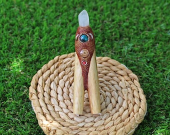 KURIPE DOUBLE of Palo Santo with Peruvian Turquoise, Aya Vine, and Raw Clear Quartz