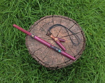 SET TEPI & KURIPE | Made of Rose Wood | Decorated with a Peruvian Turquoise Stone and an Aya Vine Piece | From Sacred Valley - Cusco