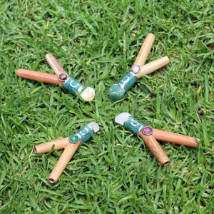 Kuripe ~ Kuripi Applicator | Made of Algarrobo Wood & Peruvian Turquoise | Decorated with Healing Quartz and Stones - Sacred Valley, Cusco