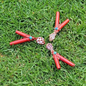Kuripe ~ Kuripi Applicator | Made of Palo Sangre & Chambira (100% Organic Rope) | With Peruvian Turquoise and Healing Quartz and Gemstones