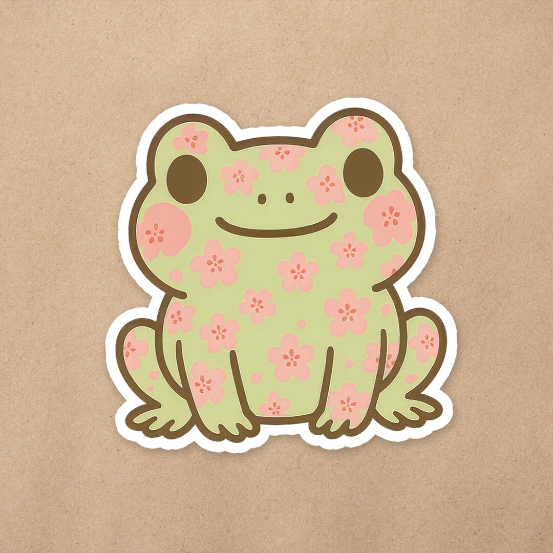 Kawaii Cherry Blossom Frog | 2 Inch Vinyl Sticker | Laptop Decal | Cute ...