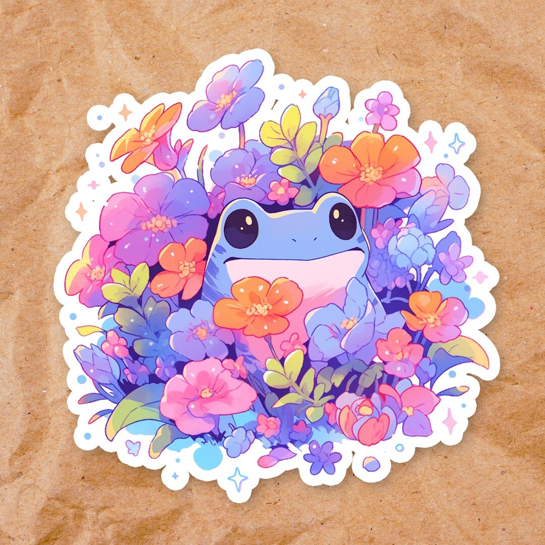Kawaii Frog Vinyl Sticker | Frogs in Flowers | Laptop Waterproof ...
