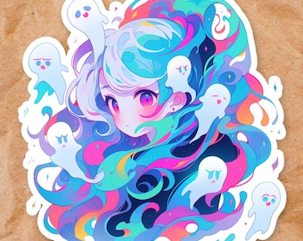 Kawaii Halloween Vinyl Sticker | Anime Ghost Girl | Laptop Waterproof Sticker | Cute Haunted Pastel Sticker V5 | 336