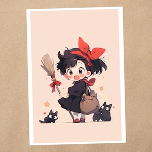 Impressão de arte 4 x 6 | Fan Art do Studio Ghibli, Kikis Delivery, Adorável colegial | Cartão postal de arte de anime kawaii | 118AP