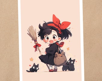 4 x 6 Art Print | Studio Ghibli Fan Art, Kikis Delivery, Adorable School Girl | Kawaii Anime Art Postcard | 118AP
