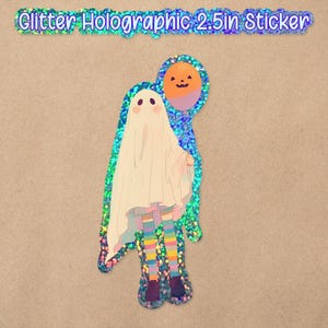 Sheet Ghost Spooky Glitter Sparkle Holographic Vinyl Sticker | Waterproof Kawaii Halloween Aesthetic Decal for Water Bottles&Laptops