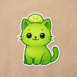 Kawaii Lime Kitty Cat | 2 inch Vinyl Sticker | Laptop Decal | Cute Fruit Food Waterproof Hydro Flask Vinyl Sticker