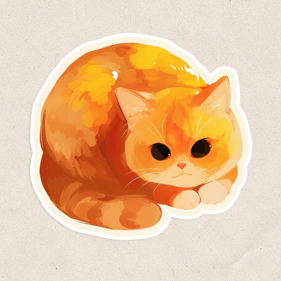 Adorable Orange Tabby Cat Vinyl Sticker – Cute Waterproof Matte Cat ...