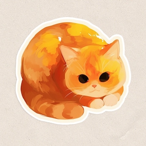 Adorable Orange Tabby Cat Vinyl Sticker – Cute Waterproof Matte Cat Sticker (2.5 inches) V3