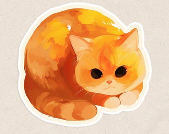 Adorable Orange Tabby Cat Vinyl Sticker – Cute Waterproof Matte Cat Sticker (2.5 inches) V3