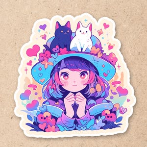 Kawaii Aesthetic Spooky Cat Girl Vinyl Sticker | Adorable Witch | Laptop Waterproof Sticker | Cute Halloween Planner Sticker | 362