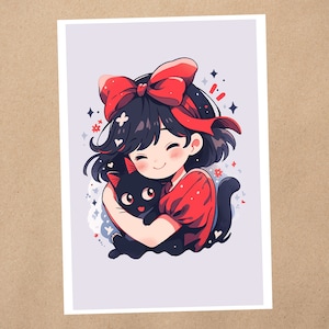 Impressão de arte 4 x 6 | Fan Art do Studio Ghibli, Kikis Delivery, Adorável colegial | Cartão postal de arte de anime kawaii | 119AP