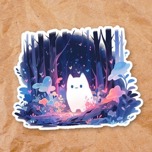 Kawaii Aesthetic Spooky Forest Vinyl Sticker | Adorable Cat Ghosts V2 | Laptop Waterproof Sticker | Cute Halloween Planner Sticker 347