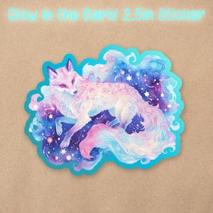 Winter Fox Fantasy Glow in the Dark Vinyl Sticker | Waterproof Kawaii Aesthetic Decal for Water Bottles&Laptops