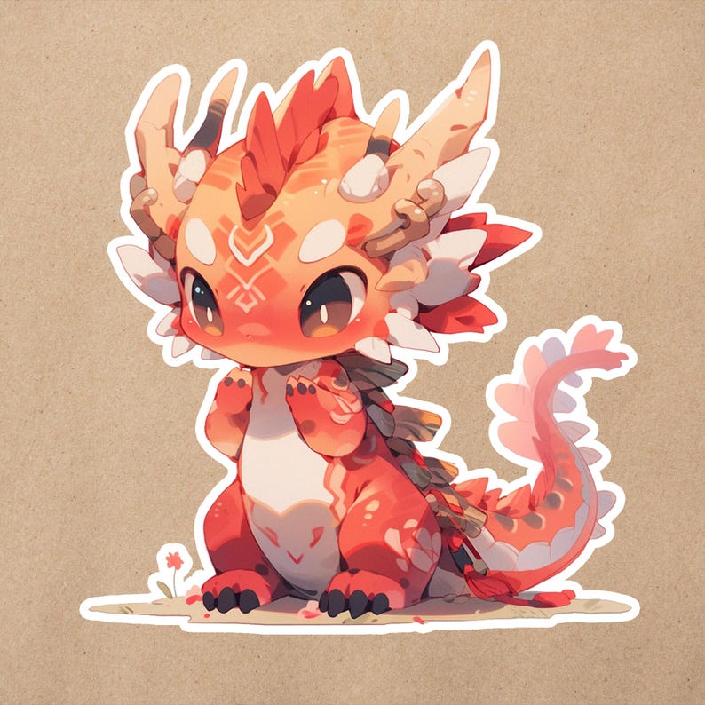 a sticker of a dragon sitting on the ground