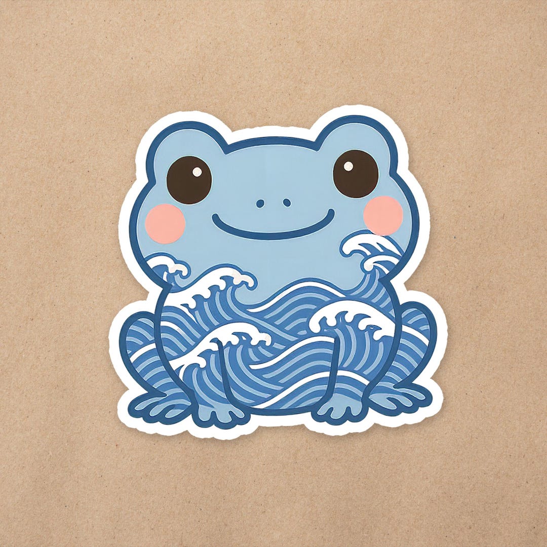 Kawaii Japanese Waves Frog | 2 Inch Vinyl Sticker | Laptop Decal | Cute ...