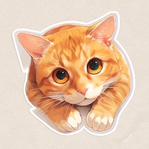 Adorable Orange Tabby Cat Vinyl Sticker – Cute Waterproof Matte Cat Sticker (2.5 inches)