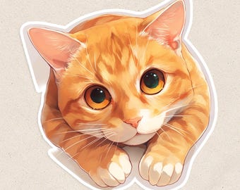 Adorable Orange Tabby Cat Vinyl Sticker – Cute Waterproof Matte Cat Sticker (2.5 inches)
