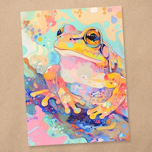 Impressão de arte 4 x 6 | Sapo mágico de fantasia | Arte abstrata de animais da natureza | Cartão postal de arte | AP304