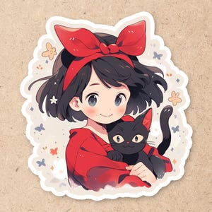 Kawaii Anime Kiki Waterproof Vinyl Decal | Hydro Flask Studio Ghibli Sticker | Adorable Nerdy Sticker V3