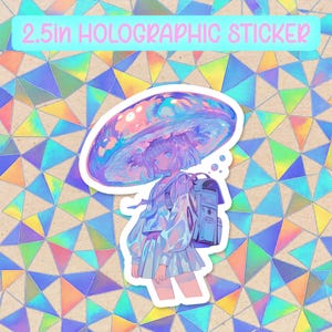 Jellyfish Anime Girl V3 Holographic Vinyl Sticker | Waterproof Kawaii Aesthetic Decal for Water Bottles&Laptops
