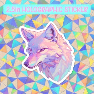White Wolf Holographic Vinyl Sticker | Waterproof Kawaii Aesthetic Decal for Water Bottles&Laptops